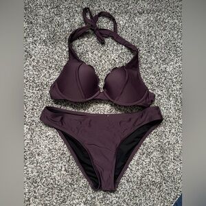 Women's M CUPSHE swimsuit halter scallop push-up bikini top & low rise bottom